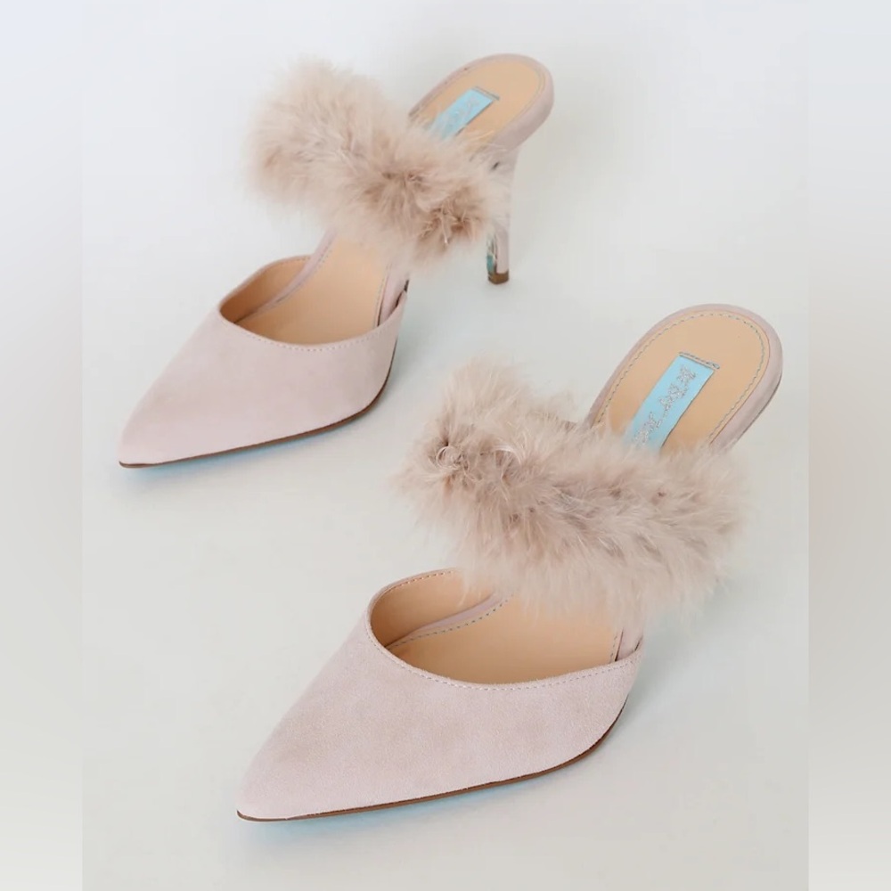 Betsey Johnson “Viv” Nude Suede Leather Pointed-Toe Mules